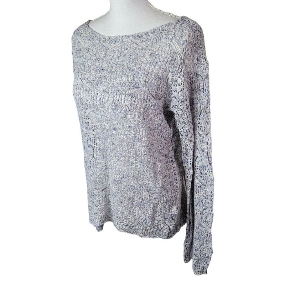 Maurices Sweater Crochet Knit Long Sleeve Gray Blue Womens‎ Small Lightweight